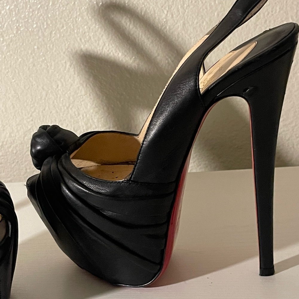 Christian Louboutin Black Knotted leather Miss Benin sling back pumps size 37
